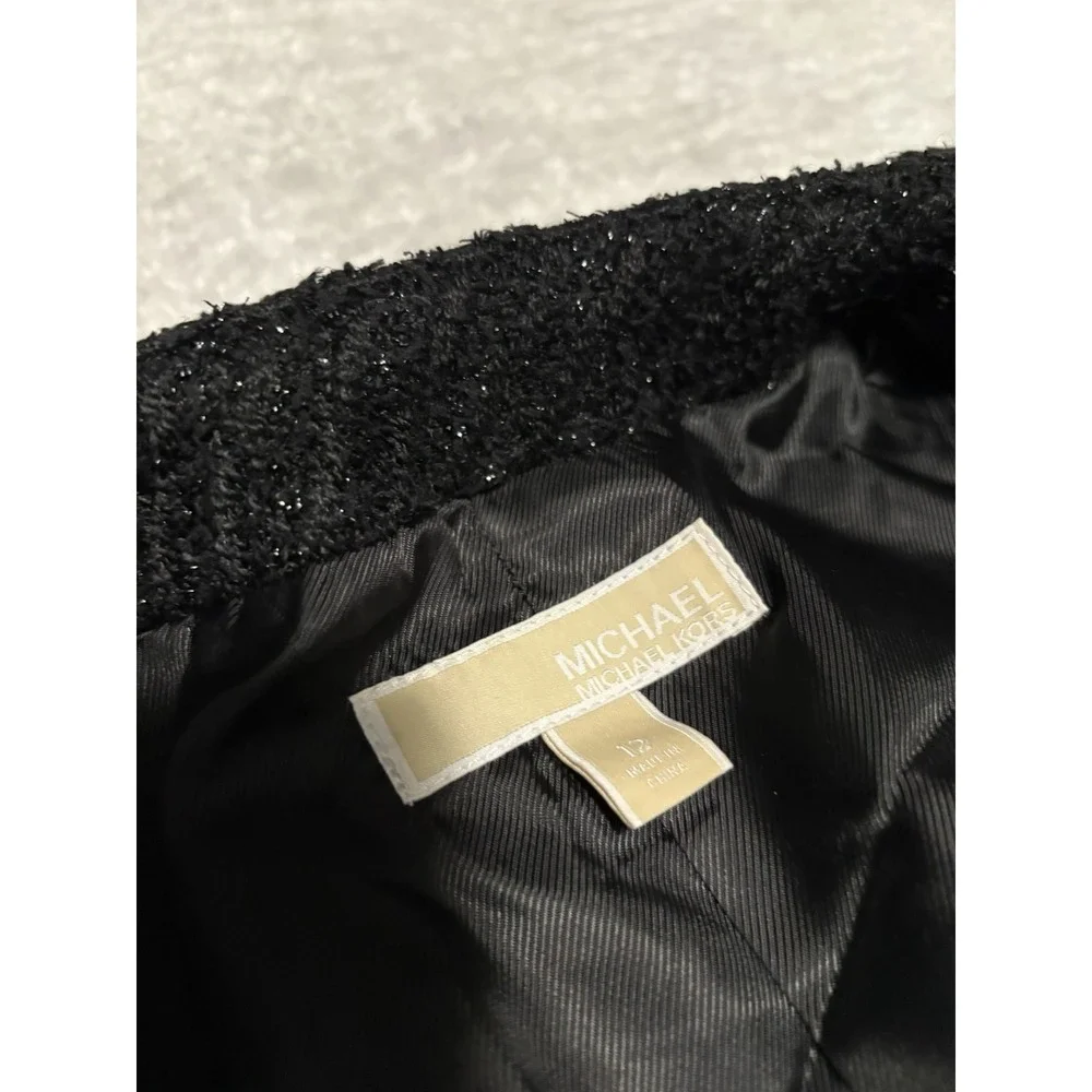 Michael Kors Women's Black Tweed Crop Jacket Size 12 Gold Buttons